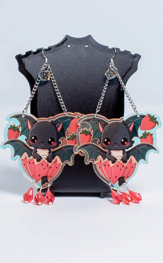 Strawberry Sauce Bat Earrings-Drop Dead Gorgeous-Tragic Beautiful