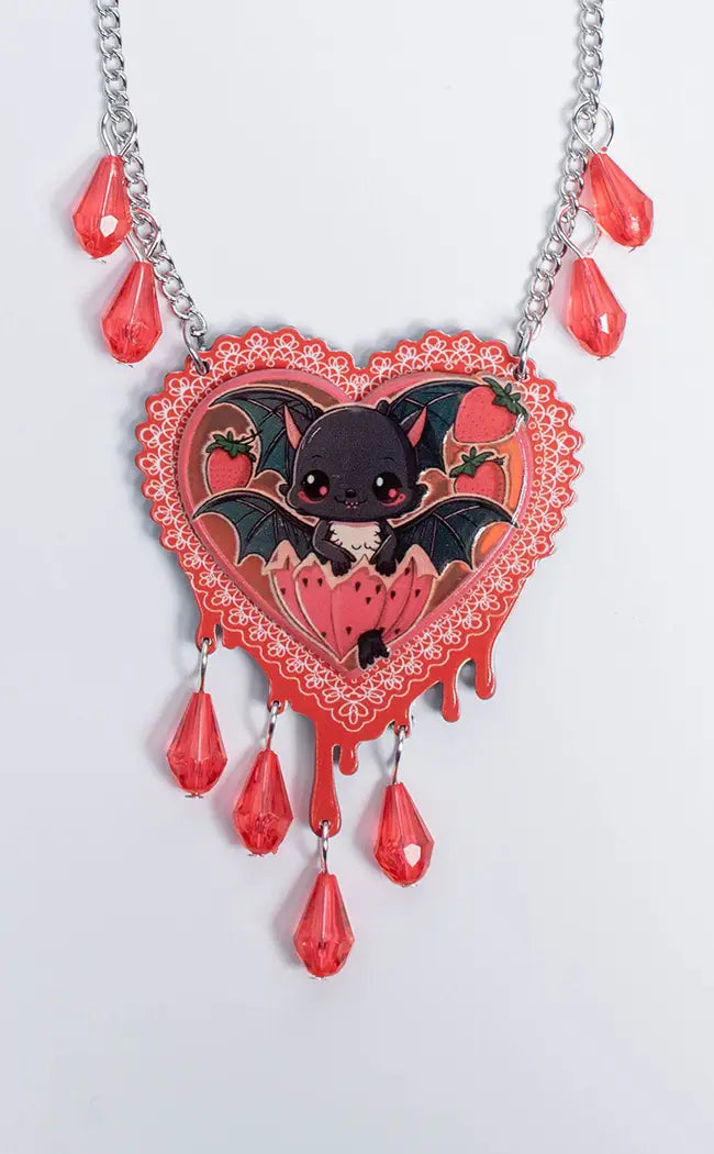 Strawberry Sauce Bat Heart Necklace-Drop Dead Gorgeous-Tragic Beautiful