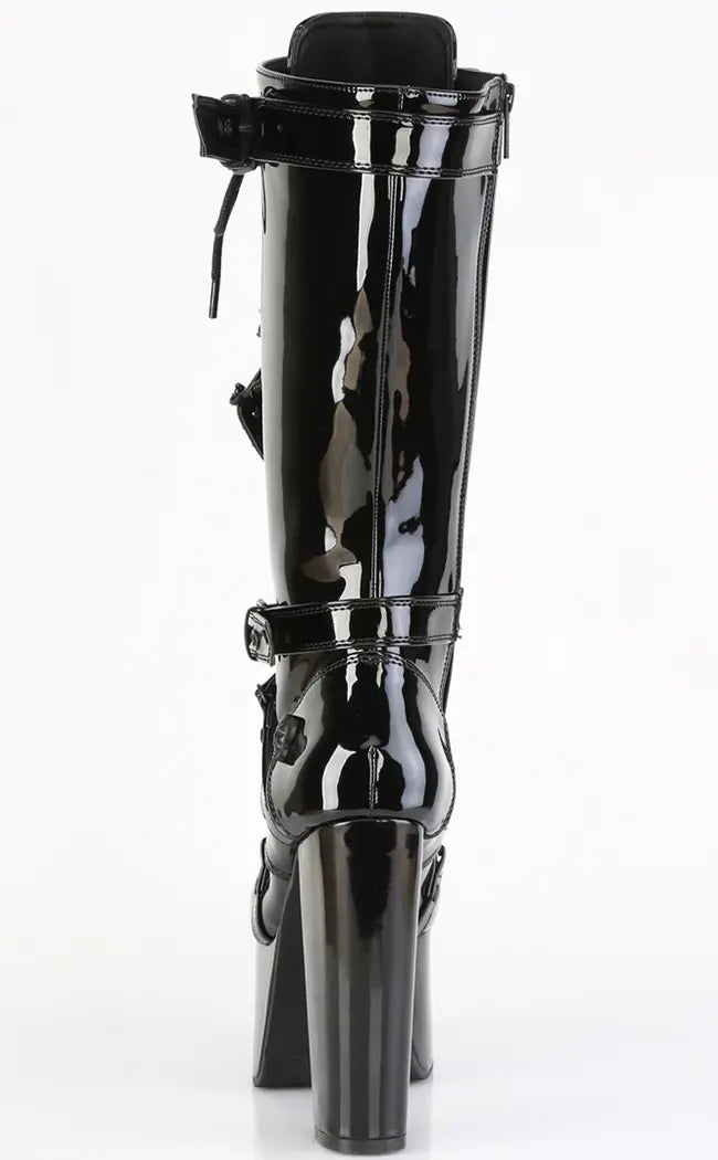 TORMENT-218 Black Patent Knee-High Boots
