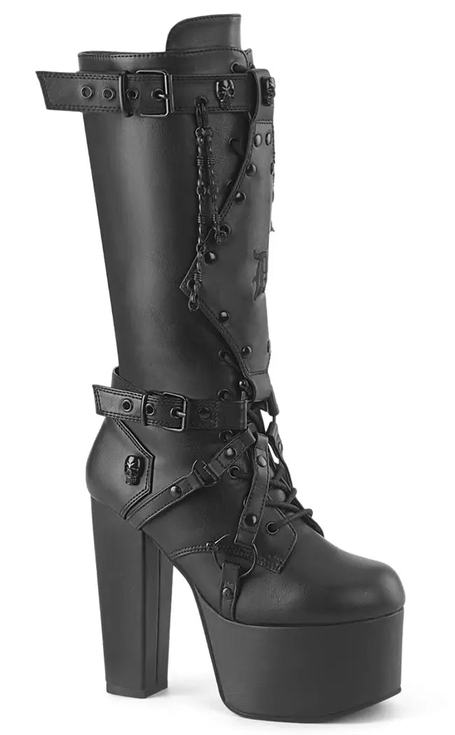 TORMENT-218 Black Vegan Leather Knee-High Boots