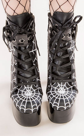 TORMENT-51 Black Spiderweb Platform Boots-Demonia-Tragic Beautiful