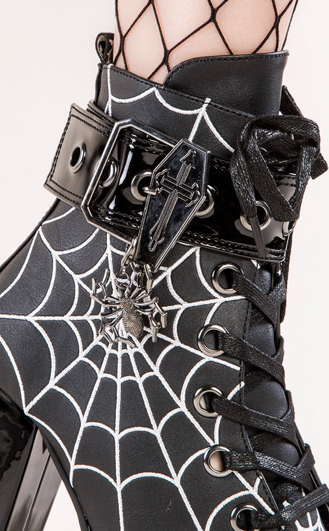 TORMENT-51 Black Spiderweb Platform Boots-Demonia-Tragic Beautiful