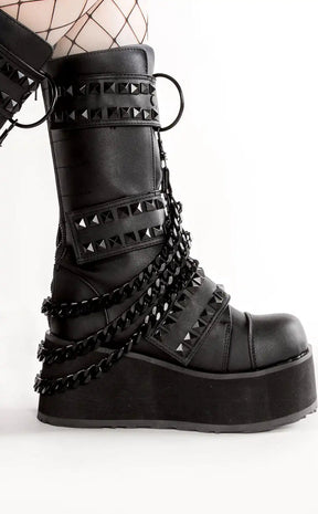 TRASHVILLE-138 Black Vegan Leather Platform Boots-Demonia-Tragic Beautiful