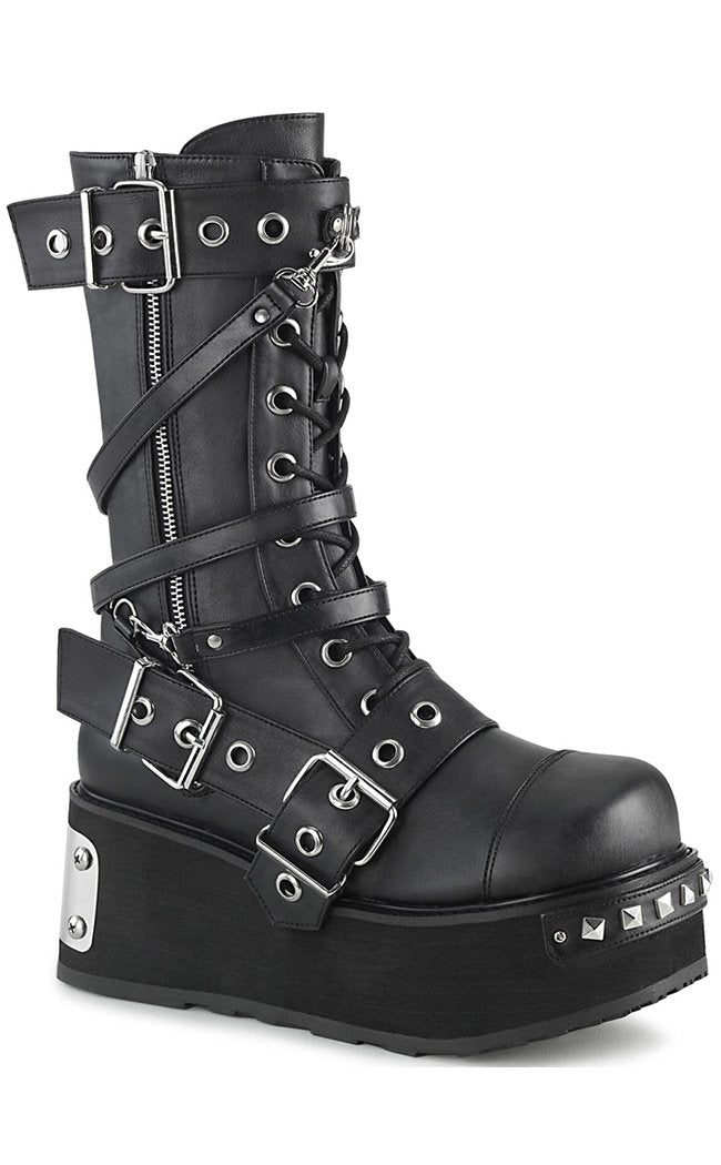 TRASHVILLE-250 Black Vegan Leather Boots-Demonia-Tragic Beautiful