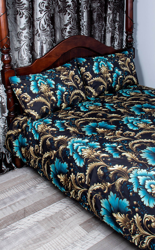 Teal Rococo Quilt Cover Set & Pillowcases-Drop Dead Gorgeous-Tragic Beautiful