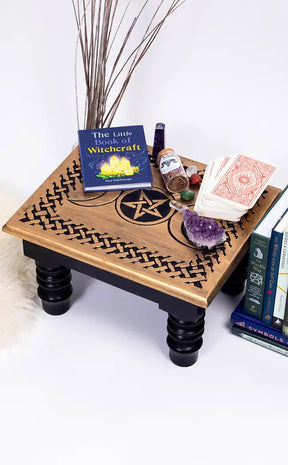 Triple Moon Altar Table w Pentagram-Witchcraft Supplies-Tragic Beautiful