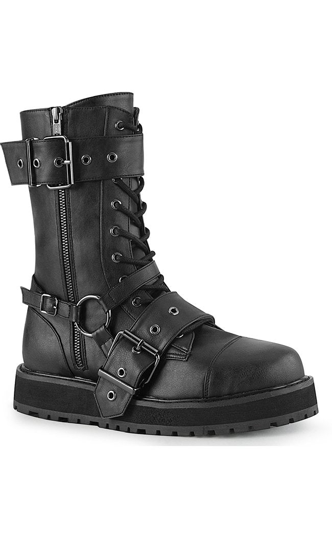 VALOR-220 Black Vegan Leather Mid-Calf Boots-Demonia-Tragic Beautiful