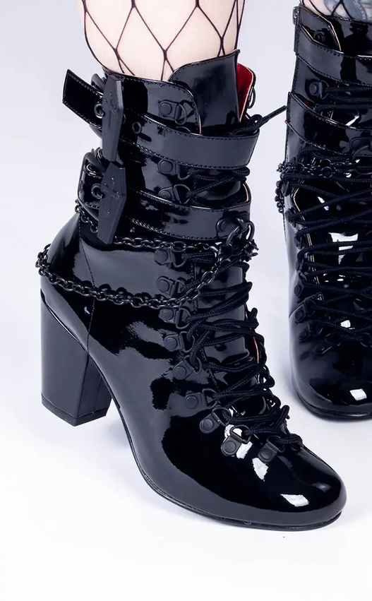 VIVIKA-128 Black Patent Ankle Boots (AU stock)-Demonia-Tragic Beautiful