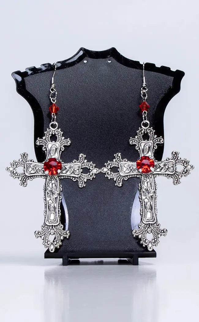 Vampira Obscura Cross Earrings | Red-Burn Book Inc-Tragic Beautiful