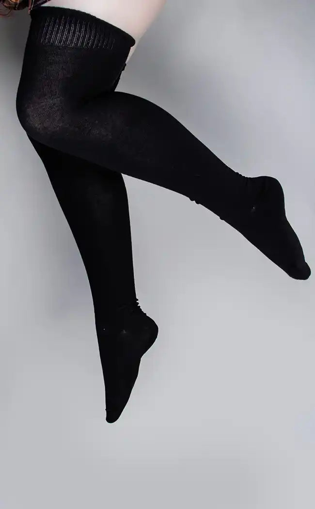 Vicious Thigh High Socks | Black | Plus-Size-Cold Black Heart-Tragic Beautiful