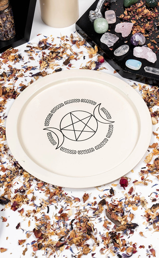 White Triple Moon Pentacle Offering Plate