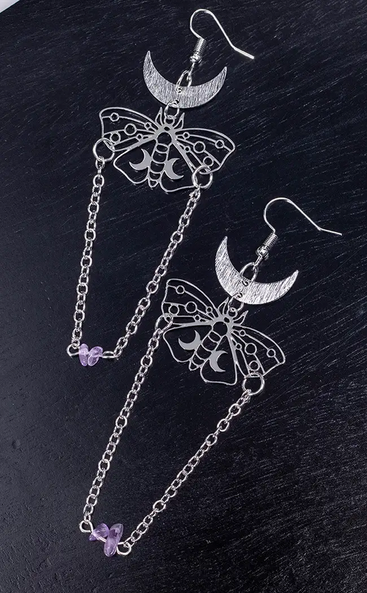 Wisteria Moth Earrings-Gothic Jewellery-Tragic Beautiful
