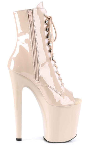 XTREME-1021 Nude Patent Peep Toe Ankle Boots-Pleaser-Tragic Beautiful