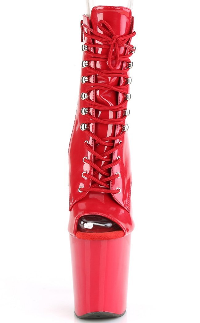 XTREME-1021 Red Patent Peep Toe Ankle Boots-Pleaser-Tragic Beautiful