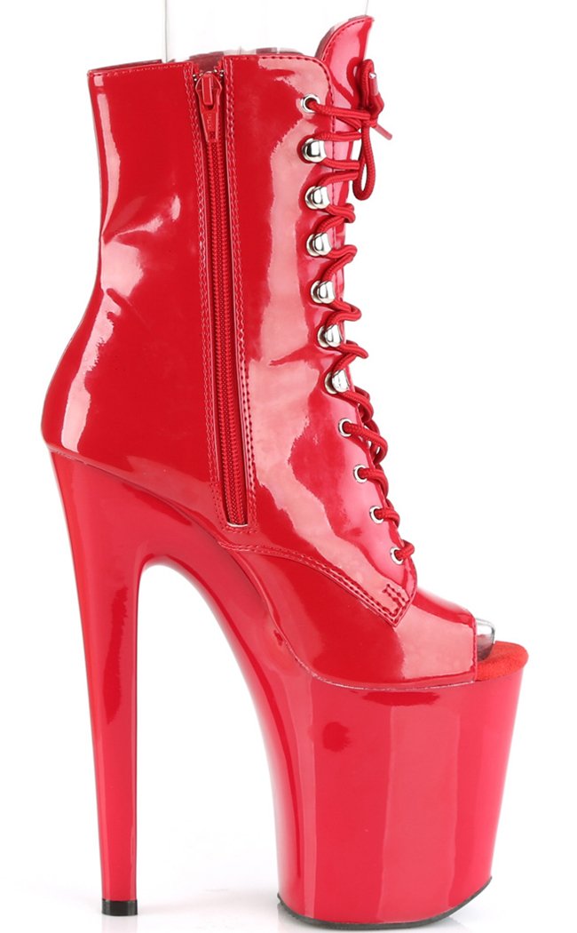 XTREME-1021 Red Patent Peep Toe Ankle Boots-Pleaser-Tragic Beautiful