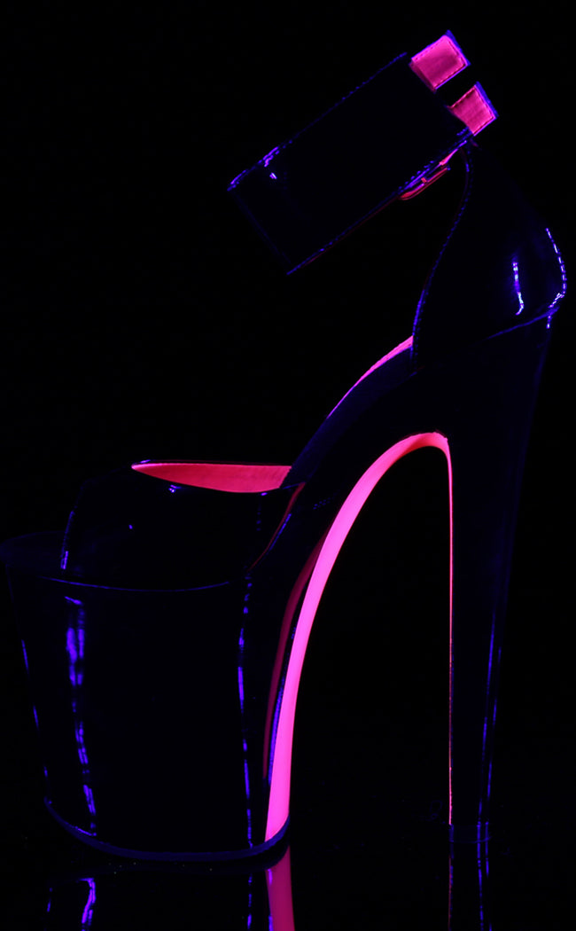 XTREME-875TT Black Patent-Neon Hot Pink/Black Heels-Pleaser-Tragic Beautiful