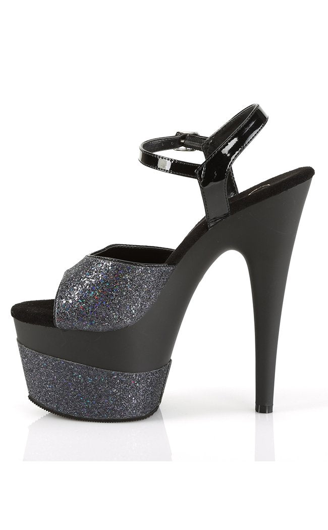 ADORE-709-2G Black Glitter Heels-Pleaser-Tragic Beautiful