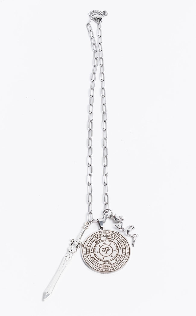 Archangel Sword & Rose Protection Necklace-Cold Black Heart-Tragic Beautiful