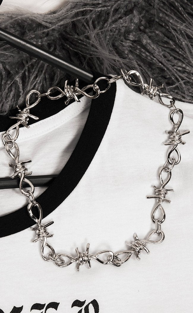 Hip Hop Silver Plated Barbed Wire Choker Necklace – 18/20/24 Inch – Cubic Zirconia – Men's Fashion