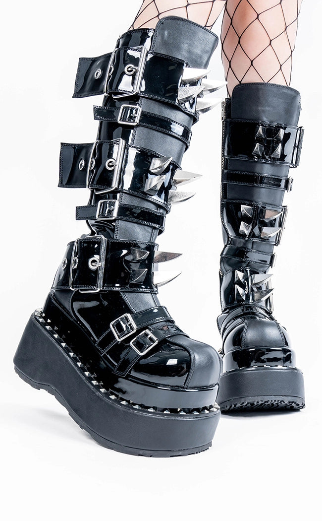 BEAR-215 Black Patent Knee-High Boots | Gothic Alt Shoes Australia