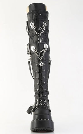 Vegan Leather Demonia Floral Boots BEAR-316 Black Thigh High