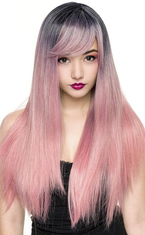 Rockstar Wigs | Bella Dark Root Ice Pink Mix Wig