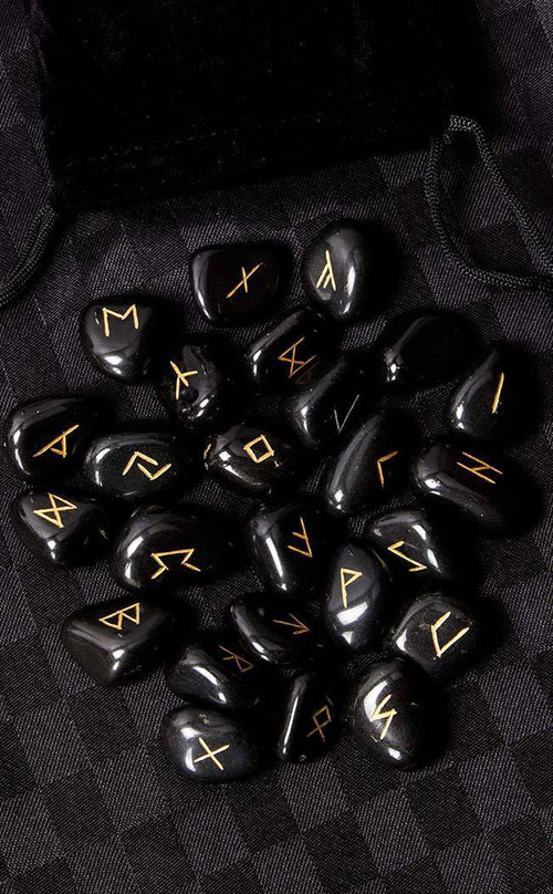 Black Obsidian Elder Futhark Rune Set for Divination
