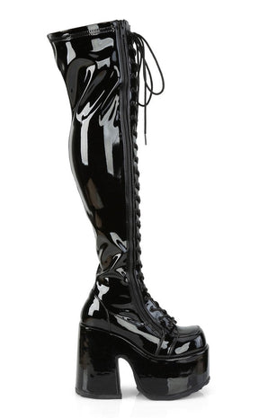 Camel-300 Black Patent Thigh High Boots (AU Stock)-Demonia-Tragic Beautiful