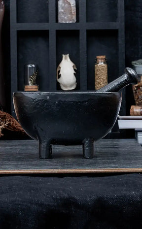 Cast Iron Cauldron Mortar and Pestle with Legs