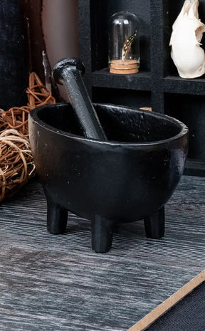 Cast Iron Cauldron Mortar and Pestle with Legs