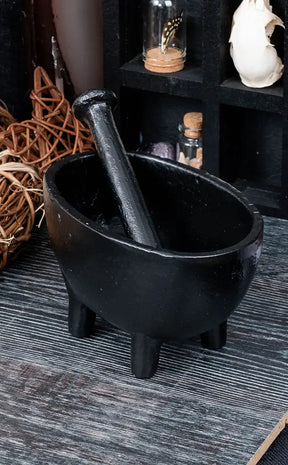 Cast Iron Cauldron Mortar and Pestle with Legs