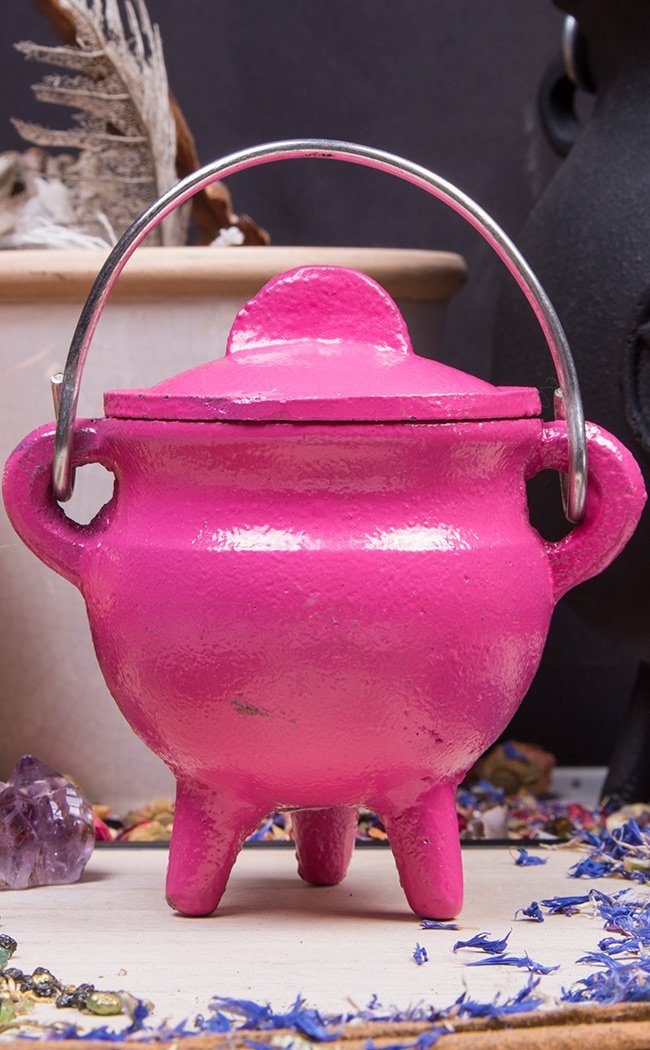 Cast Iron Cauldron w Lid in Pink