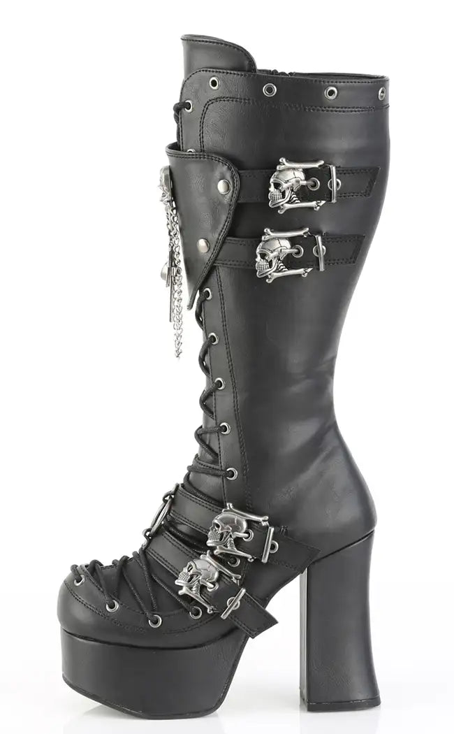 CHARADE-230 Black Chained Knee High Boots