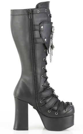 CHARADE-230 Black Chained Knee High Boots