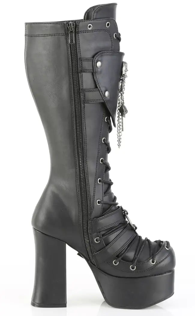 CHARADE-230 Black Chained Knee High Boots