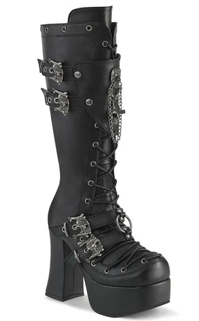 CHARADE-230 Black Chained Knee High Boots