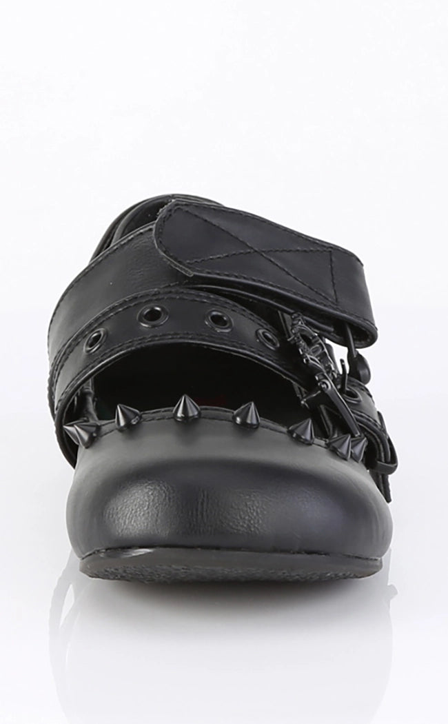 DAISY-08 Black Vegan Leather Flats-Demonia-Tragic Beautiful