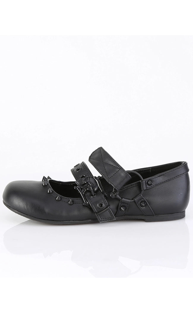 DAISY-08 Black Vegan Leather Flats-Demonia-Tragic Beautiful