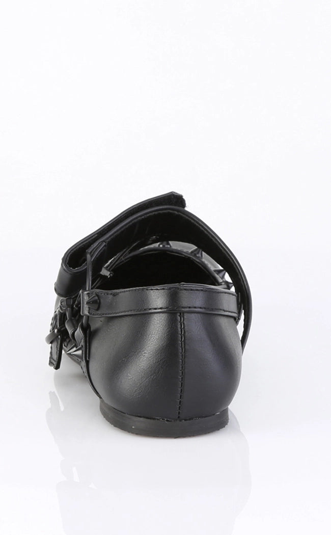 DAISY-08 Black Vegan Leather Flats-Demonia-Tragic Beautiful