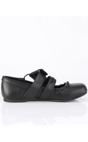 DAISY-08 Black Vegan Leather Flats-Demonia-Tragic Beautiful