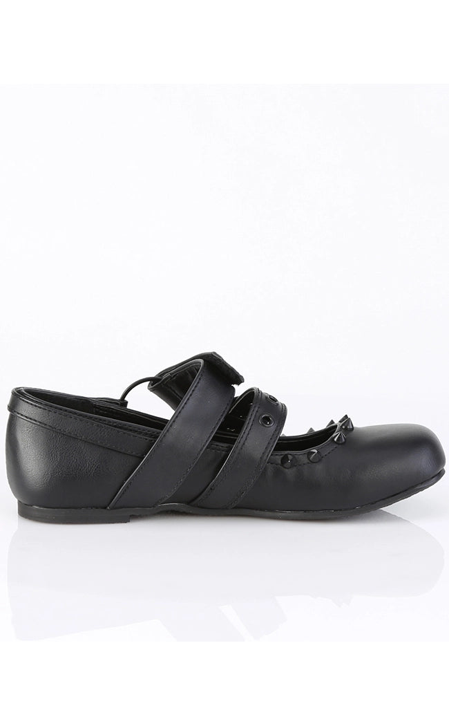DAISY-08 Black Vegan Leather Flats-Demonia-Tragic Beautiful