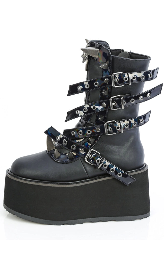 DAMNED-156 Strappy Black Platform Boots