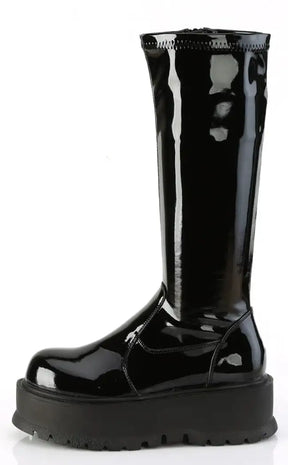SLACKER-200 Black Patent Platform Boots (Au Stock)
