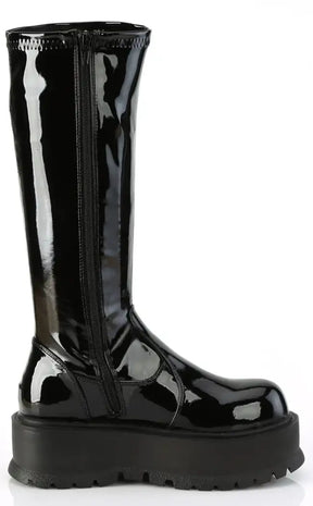 SLACKER-200 Black Patent Platform Boots (Au Stock)