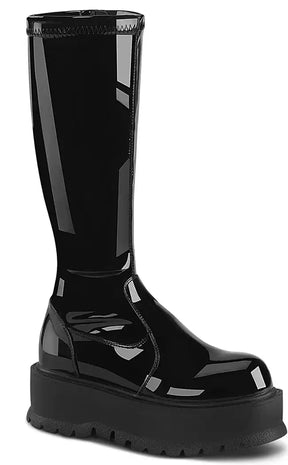SLACKER-200 Black Patent Platform Boots (Au Stock)