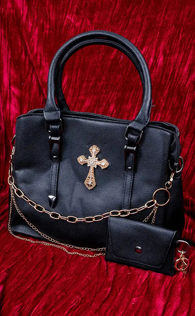 Don't Cross Me Black Leather Handbag