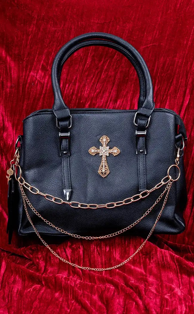 Don't Cross Me Black Leather Handbag