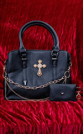 Don't Cross Me Black Leather Handbag
