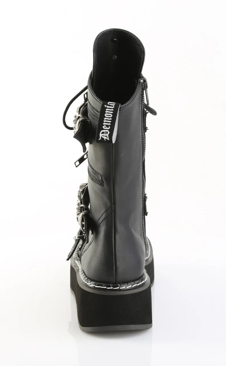 EMILY-82 Black Vegan Leather Platform Boots EMILY-82 Black Vegan Leather Platform Boots