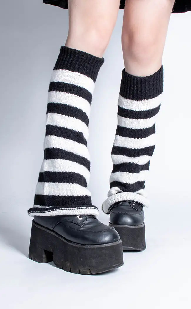 Emily Black White Stripe Knit Leg Warmers Emo Scene Y2k Clothing